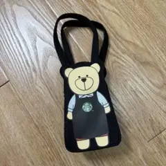 ベア柄 スタバ タンブラー カバー ホルダー　クマ　ブラック　手提げ
