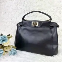 FENDI フェンディ ピーカブー カーブレザー ハンドバッグ 黒