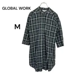 【美品】GLOBAL WORK 七分袖　チェック柄チュニックM 比翼ボタン