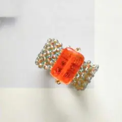 No.2929 再販※ ジューシーオレンジレクタングルグラスビーズワイドリング