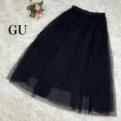 【GU】チュールプリーツスカート　黒　ブラック　S 330649