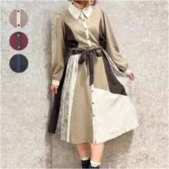 axes femme レース切替配色ワンピース