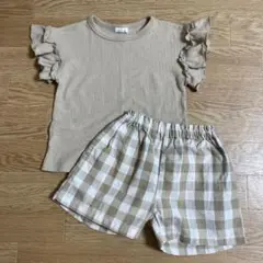 【ペアマノン】2点セット ギンガムチェック　ベージュ　110サイズ
