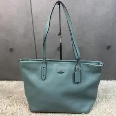 希少 coach トートバッグ ミントグリーン レザー