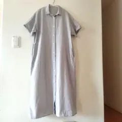 無印良品　半袖 ロング　シャツワンピース　ストライプ 綿100%
