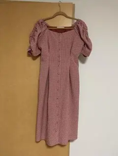 MAJESTIC LEGON ワンピース　赤　ギンガムチェック　スクエアネック