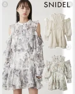 【美品】snidel プリントフリルシフォンミニワンピース （GRY） スナイデル SNIDEL プリントフリルシフォンミニワンピース （GRY