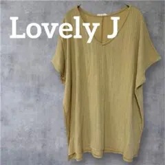 一点物❣️Lovely J ベージュ Vネック 半袖チュニック　ゆったり　リブ編み