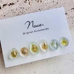 【6個セット】シーグラスの海ピアス　ステンレス金具