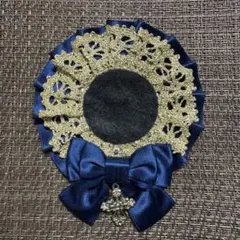 紺 金 ロゼット ハンドメイド