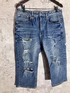 ILL'S イルズ　ダメージ加工　ストレートレッグデニム　ハーフパン　メンズ