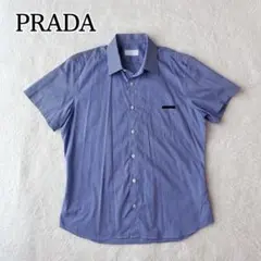 【美品】PRADA プラダ 半袖シャツ ギンガムチェック ブルー ホワイト 43