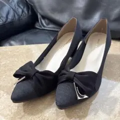 パンプス　リボン　黒　23.5cm JELLY BEANS 美品