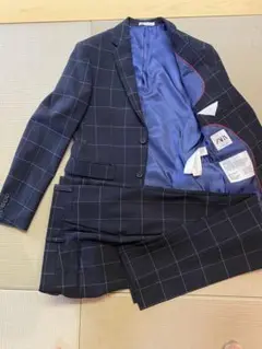 ZARA セットアップスーツ ウィンドウペンチェック ネイビー　46
