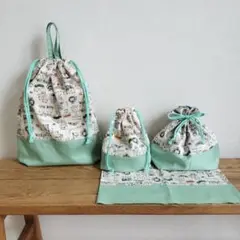 ハンドメイド☆　入園入学4点セット　Helloカエル　ウィローグリーン