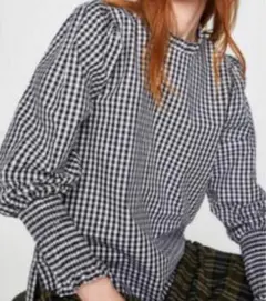 ZARA レディース　M 長袖　ブラウス　トップス　ギンガムチェック柄
