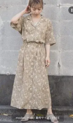 5分袖開襟 ワンピース ペイズリー柄