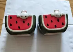 小物入れ 陶器 可愛い 2点セット スイカ うさぎ
