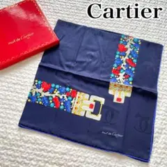極美品 must de Cartier カルティエ 大判スカーフ ネイビー 宝石