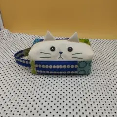 ボックスポーチ⑥　猫の顔つき　ハンドメイド