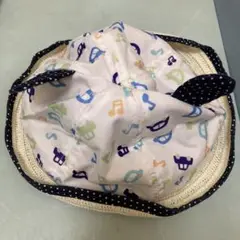 ドット耳付き音符と車の柄のハット 52cm(あごひも付)