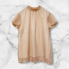 OFUON スタンドギャザーシフォンブラウス フェミニン アイボリー