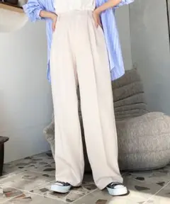 新品タグ付 moment+センタープレスハイウエストツータックセミワイドパンツ