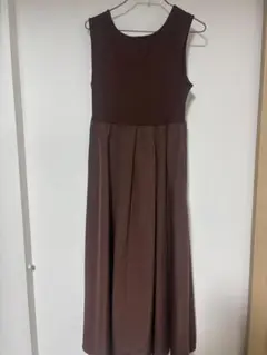 ブラウン ノースリーブ ロングワンピース FREEサイズ