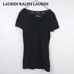 美品☆LAUREN RALPH LAUREN レース切替 Tシャツ S ブラック