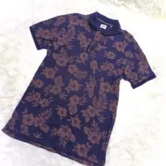 ユニクロ ポロシャツ(M相当)ボタニカル柄 くすみカラー 花柄 アロハ