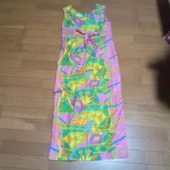 70s サイケ柄　ワンピース　サイケデリック　ヴィンテージ　ノースリーブ