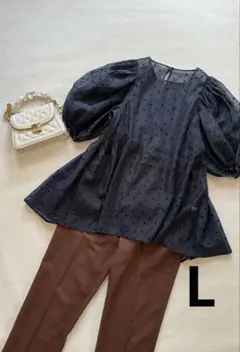 AMERICAN HOLIC フロッキードットチュニックシアーネイビー　L