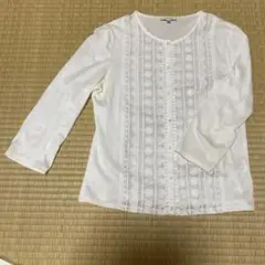 SCAPA ホワイト 刺繍入りシャツ 五分丈