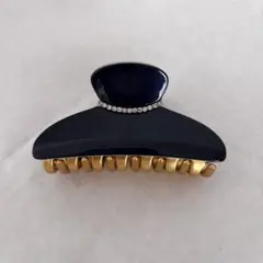 ヘアクリップ ラインストーン ネイビー ゴールド 上品
