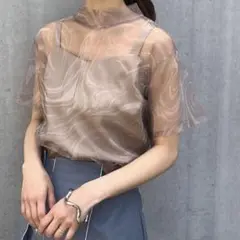 【&g’aime】マーブル シアートップス シアー 半袖 キャミ 夏服