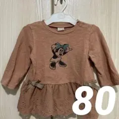 【美品】petit main ミニーマウスデザイン 裾レースペプラムTシャツ