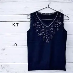 美品 KT ケーティー ノースリーブトップス ブラック 9サイズ ビジュー刺繍