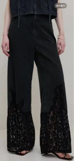 アメリLACE DOCKING FADE DENIM PANTSブラック新品