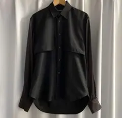 【avalone】 mix fabric shirt 切替ブラック&ブラウン
