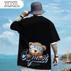 アニマル プリント Tシャツ SLEEP クマ メンズ XXL 黒 ユニセックス
