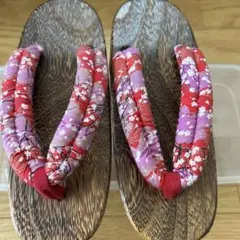和風草履 赤紫花柄