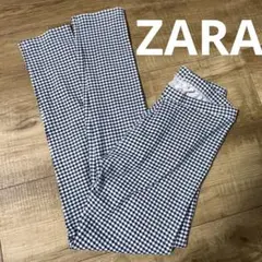ZARA 152 青系　ギンガムチェック　レギンス　夏　ストレッチ