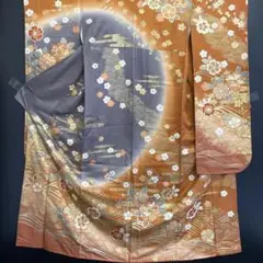 【和】10340c 着物 振袖 波に花・蝶文様