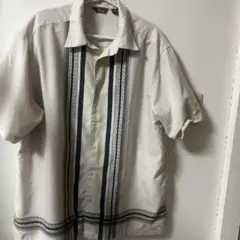 ベージュ ストライプ 半袖シャツ XL