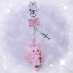 ビーズキーホルダー うさぎ ピンク
