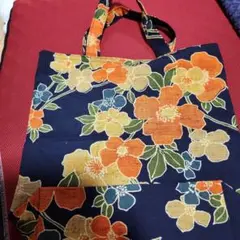 花柄エコバッグ ネイビー