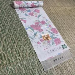 【新品未使用】本場小千谷縮＜仏桑花葉絣【伝統工芸士：高橋直久氏謹製】＞本麻　反物