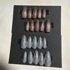 ㉚小さめの爪の方♡グリッター、マグネットジェルアーモンド型ネイルチップ