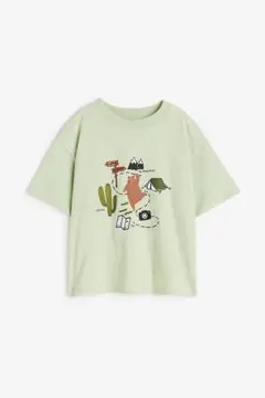 H&M キッズ　プリントTシャツ　ライトグリーン