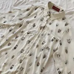 フクロウ柄シャツ　シアー　レディース　M￼￼サイズ